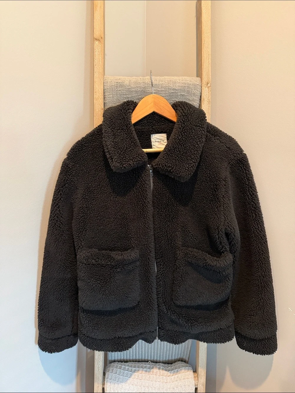 Elodie Black Sherpa Zip-Up Kids Jacket - Picture 1 of 5